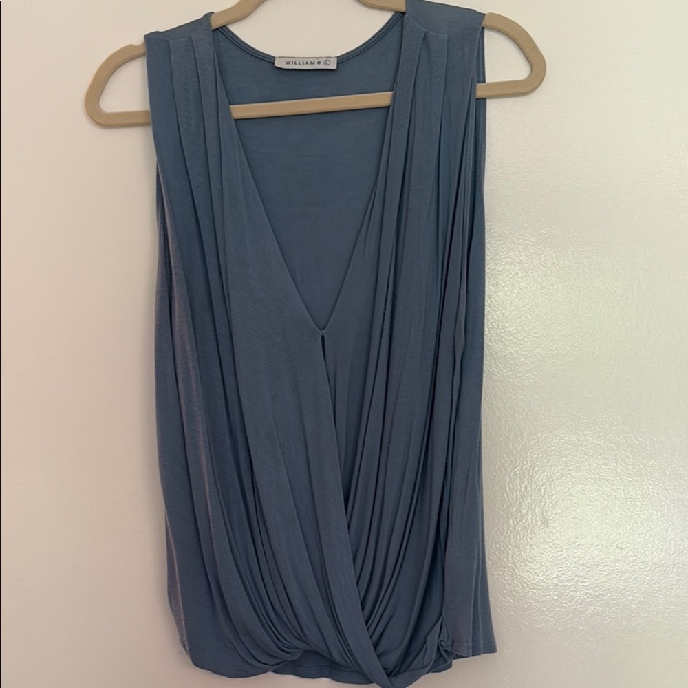Blue Wrap Top with Deep V-Neckline
